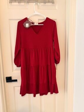 Knox Rose Red Tiered V-Neck Dress